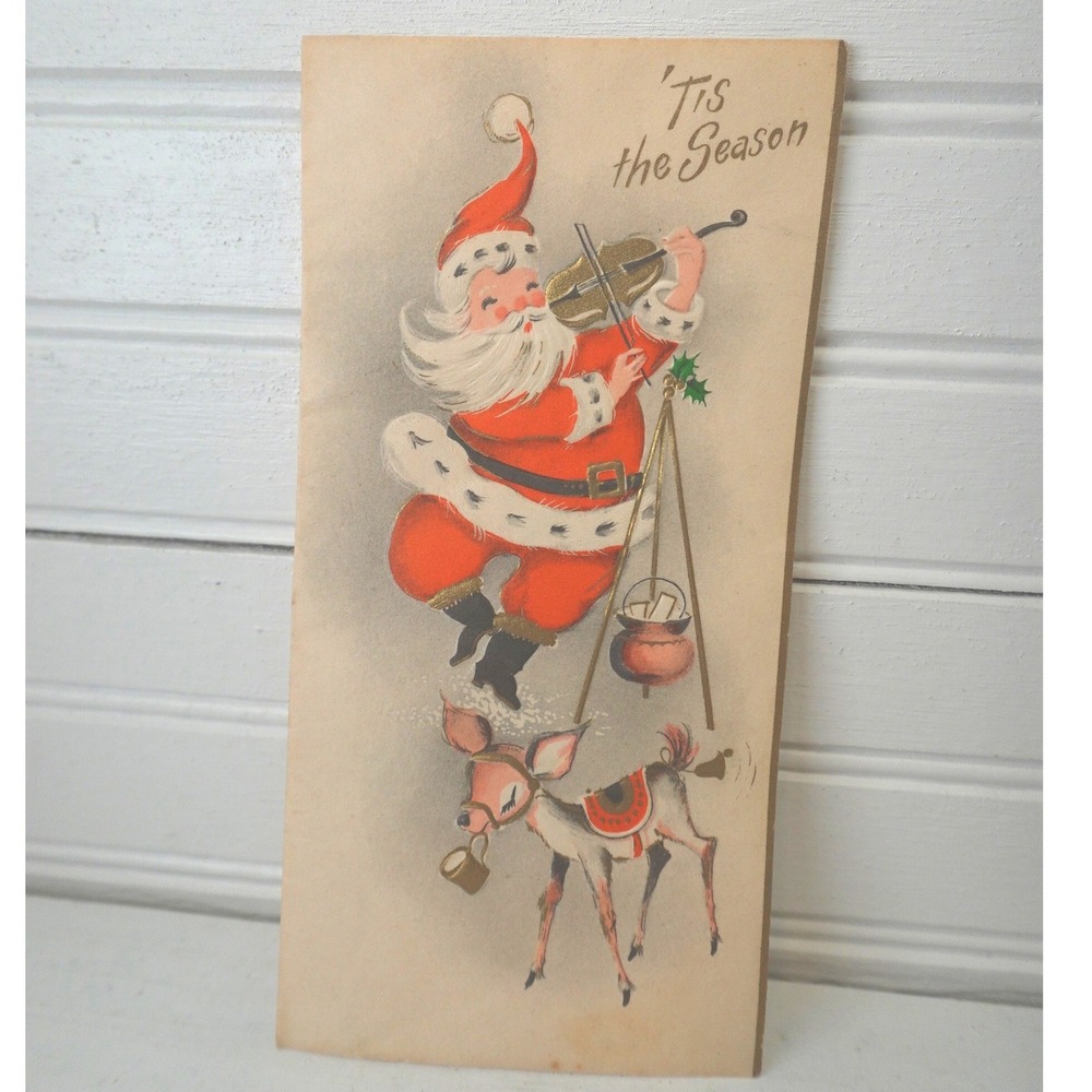 Vintage Christmas Greeting Card "A Sunshine Card" Blank Unused Holiday Santa
